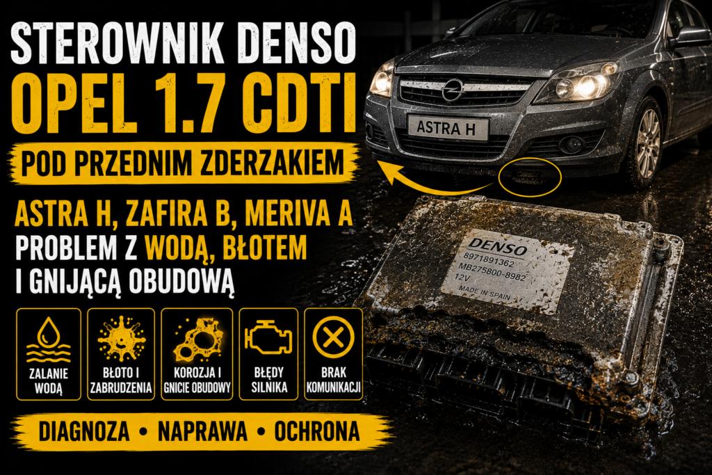 Sterownik Denso Opel 1.7 CDTI pod przednim zderzakiem